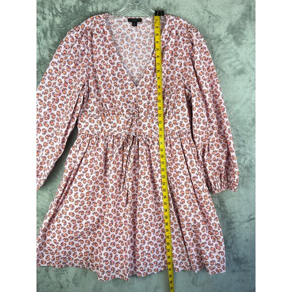 J Crew V Neck Cotton Poplin Mini Dress 14 Peony Paisley Pink Puff Sleeves - Picture 11 of 16